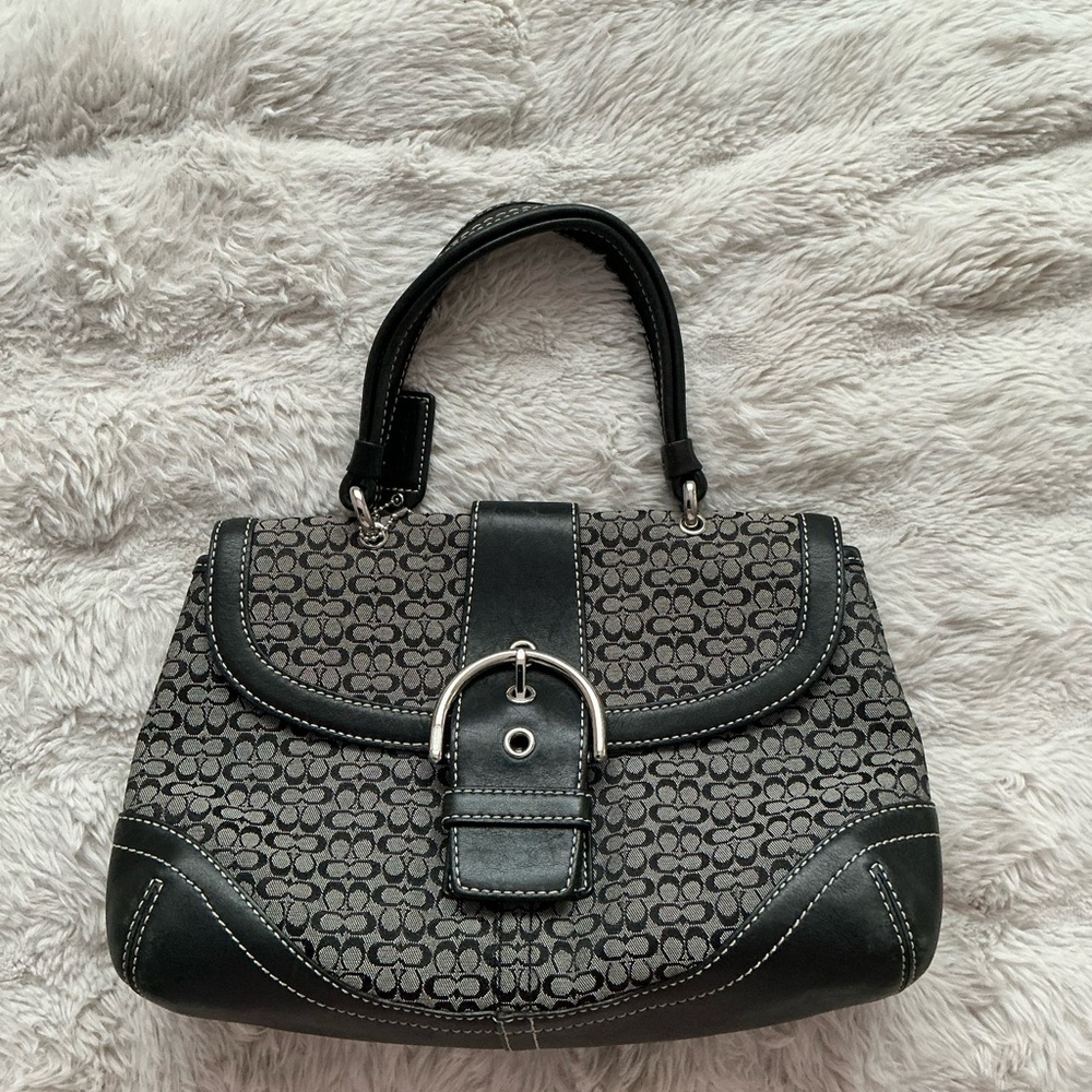 Coach Black & Gray Signature Canvas Top-Handle Satchel